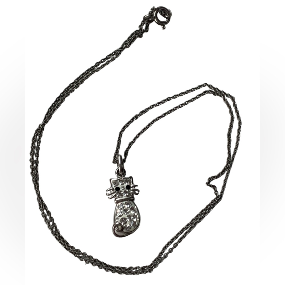 Mini Enamel & Crystal Silver Plated Kitty Cat Whiskers Necklace Kitten Woman’s - Picture 4 of 8